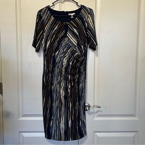 NWT Cato Striped Navy Blue Jersey Faux Wrap Dress Medium